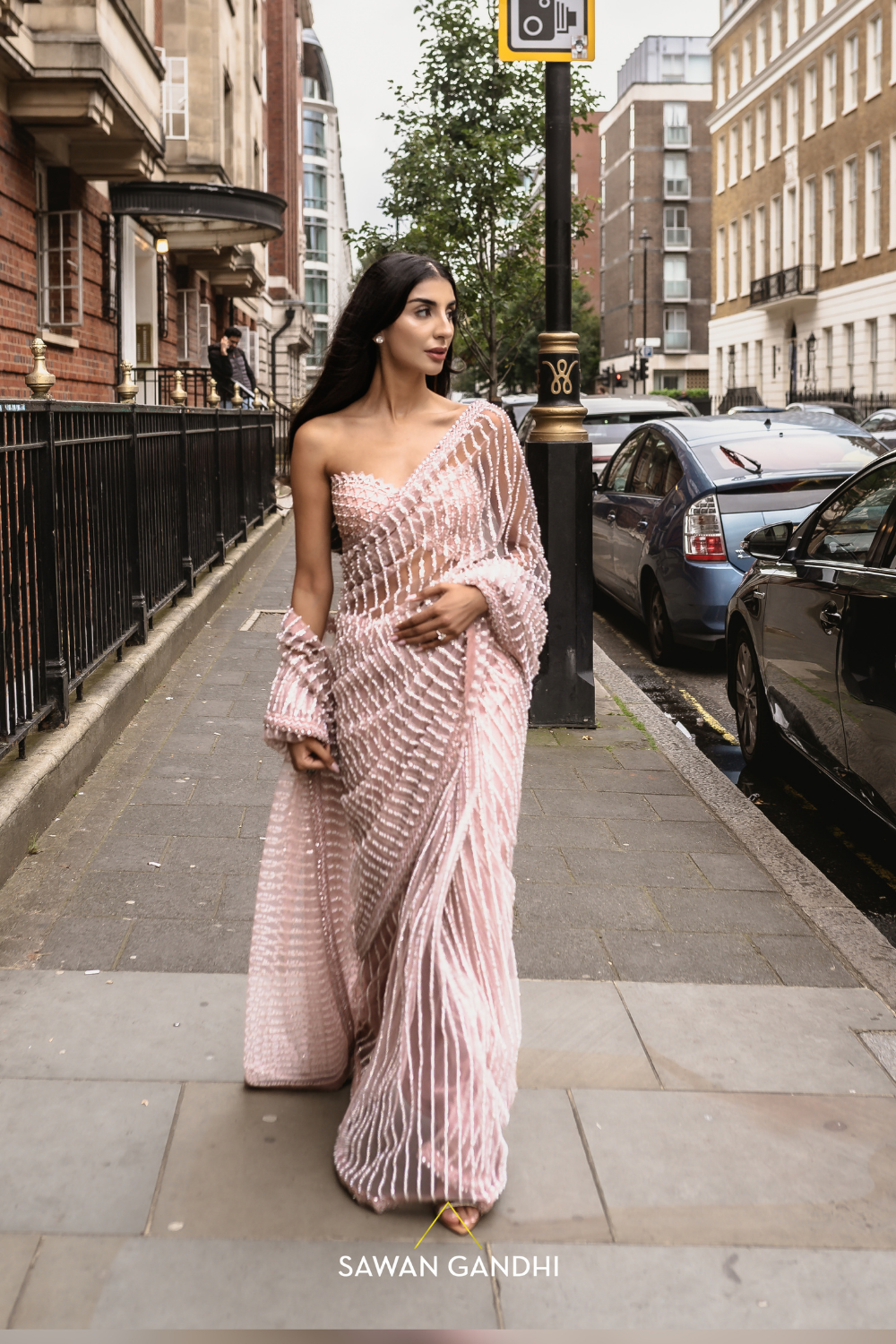Blush pink pearl detail saree