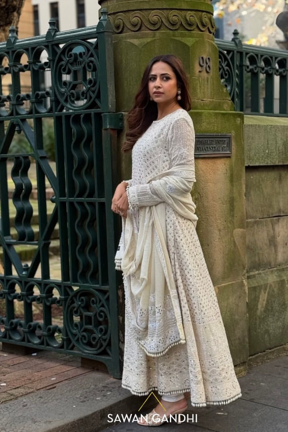 Sargun in Ivory chikankari suit