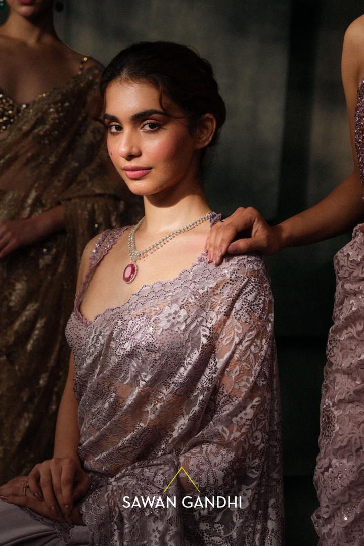 Lilac Chantley Lace Saree