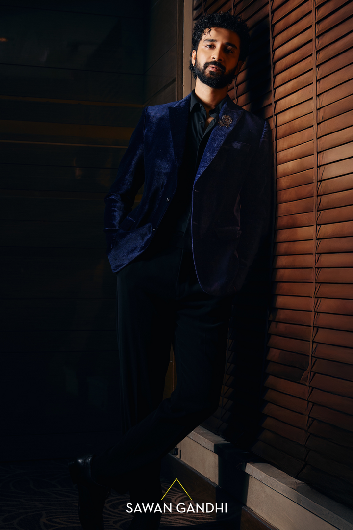 Raghav Juyal in Navy Blue Velvet Jacket