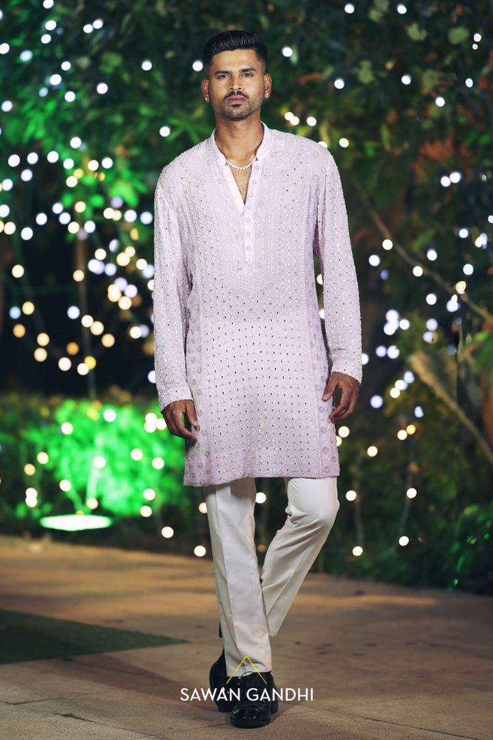 Shreyas iyer in Lilac Chikankari kurta