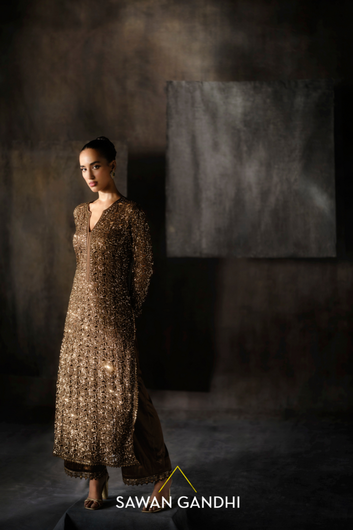 Coffee gold sequins suit