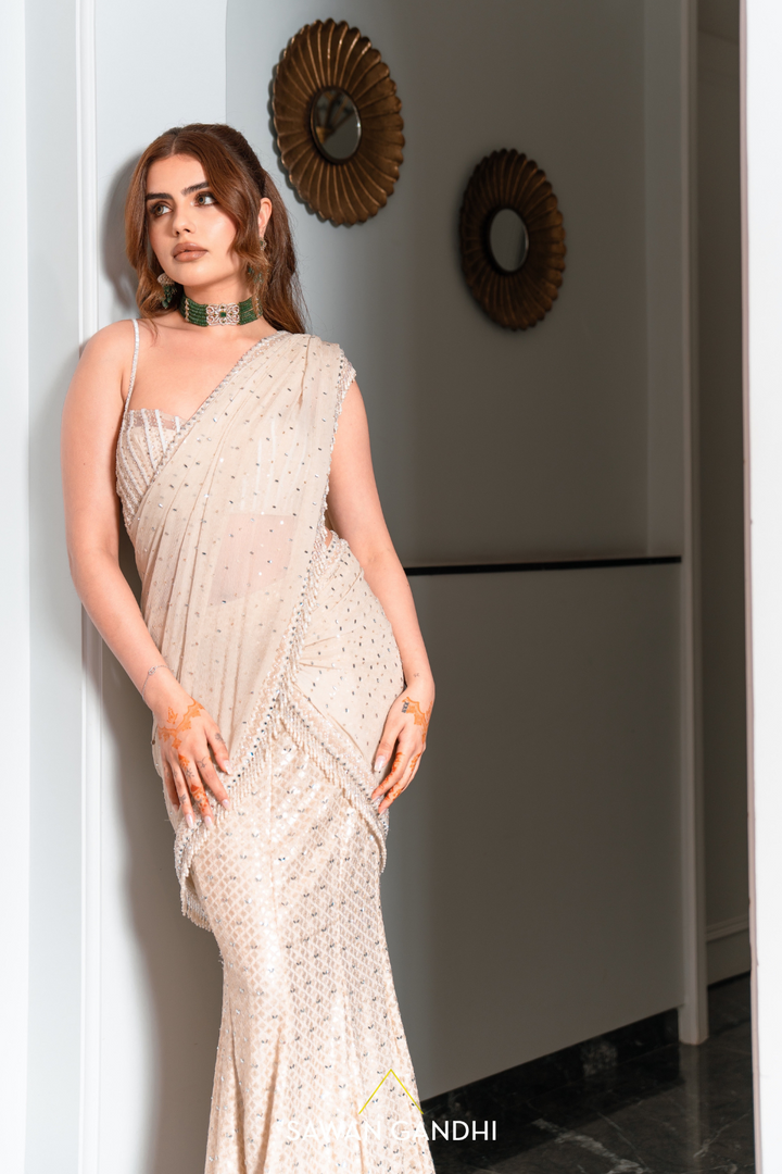 Muskan Chanana in Ivory drape saree