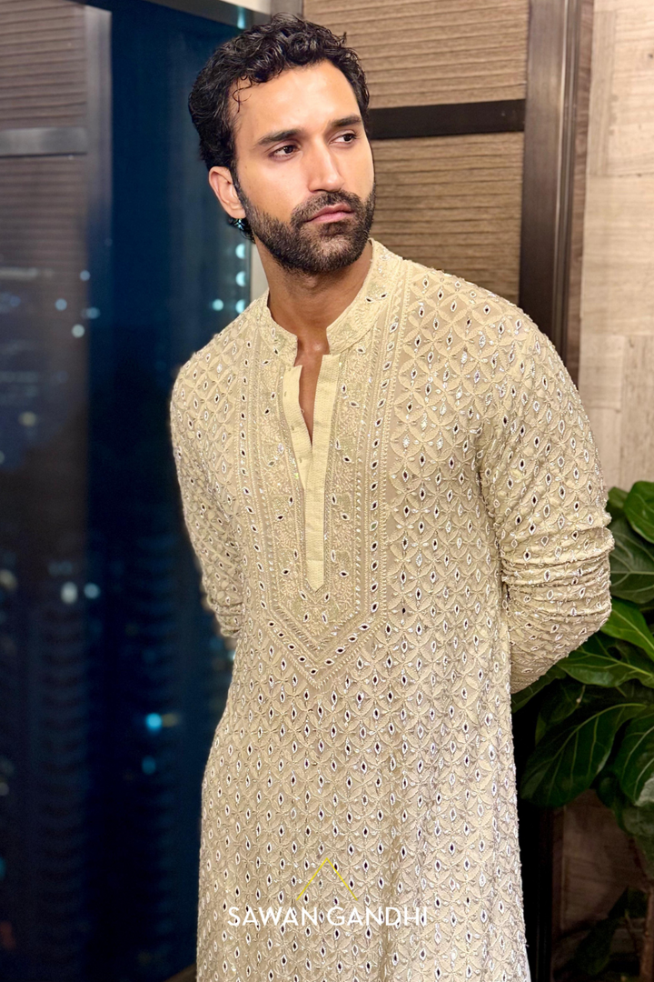 Gurfateh Pirzada in Sage green chikankari kurta