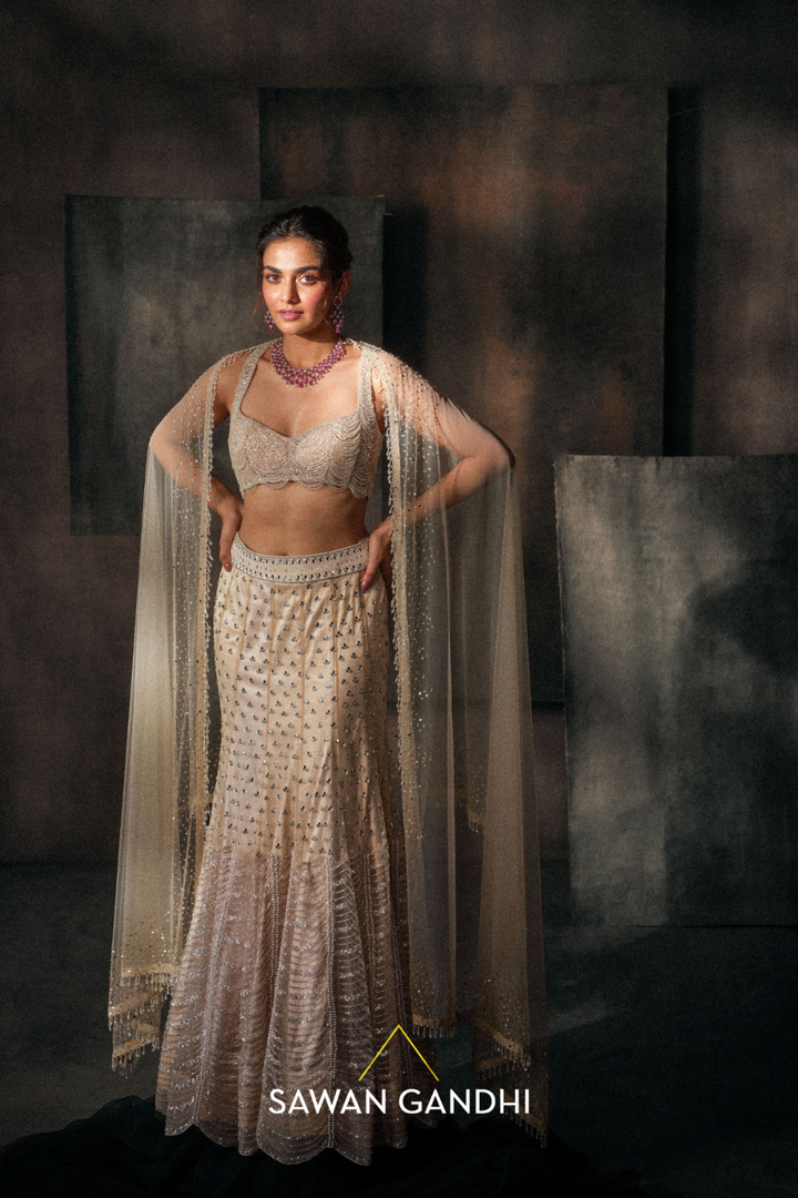 Ivory fishcut Lehenga