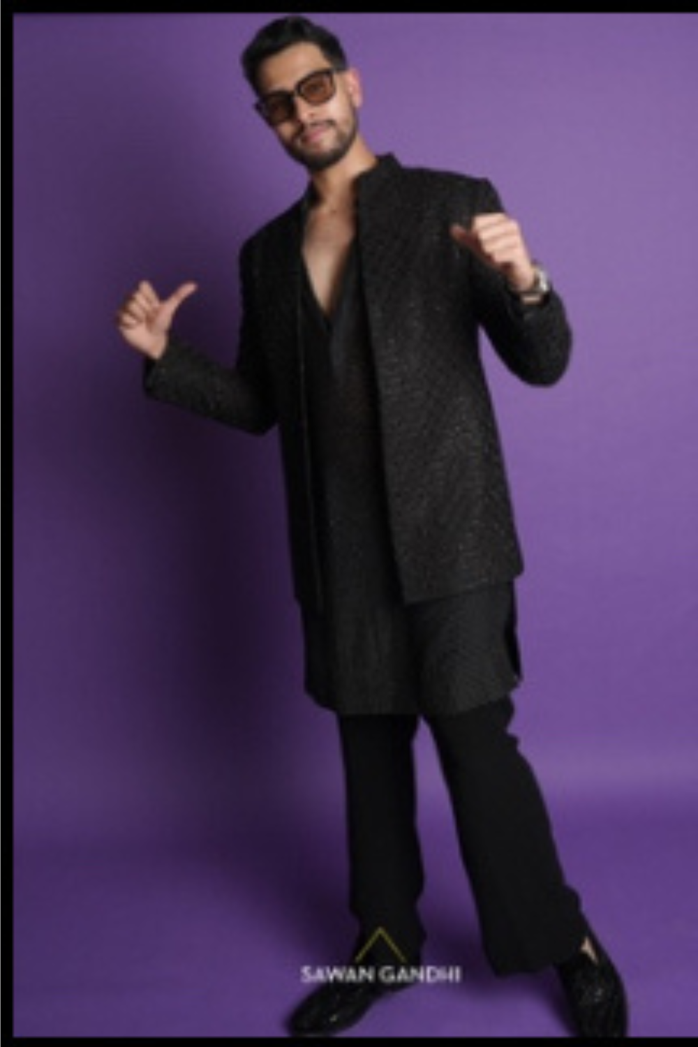 Vedant mahajan in BLACK BANDHGALA WITH SWAROSVKI KURTA