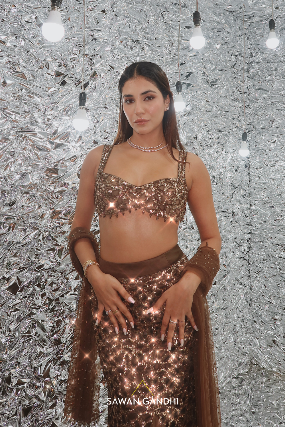 Radhika Seth in COFFEE BROWN CUTWORK LEHENGA