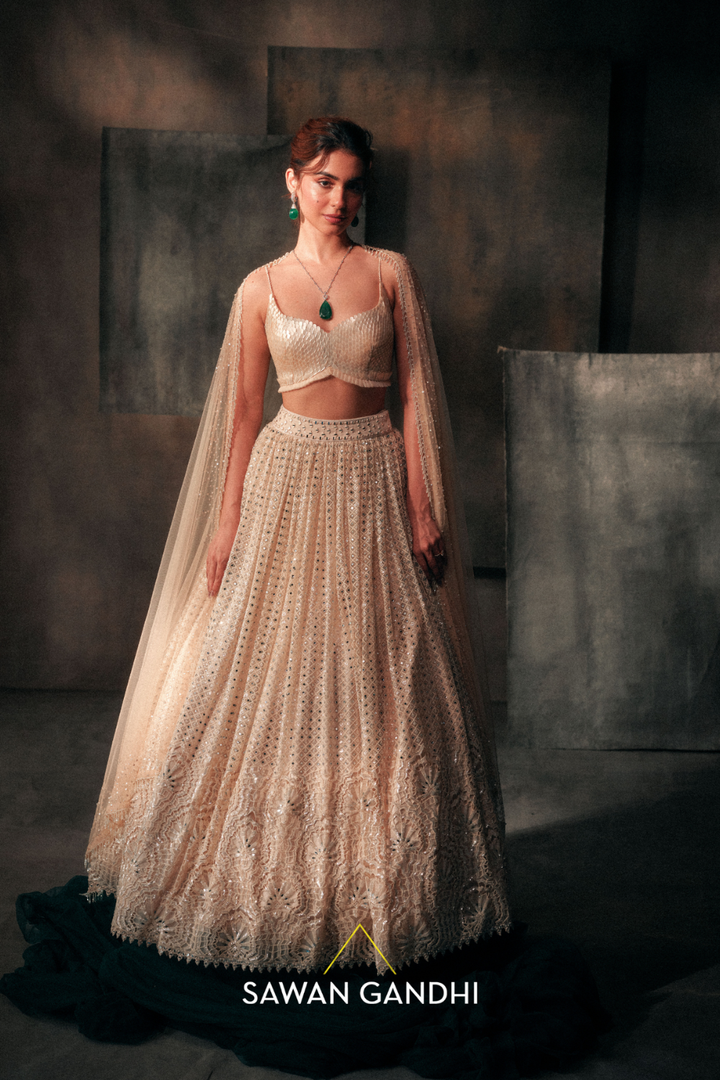 Ivory threadwork lehenga