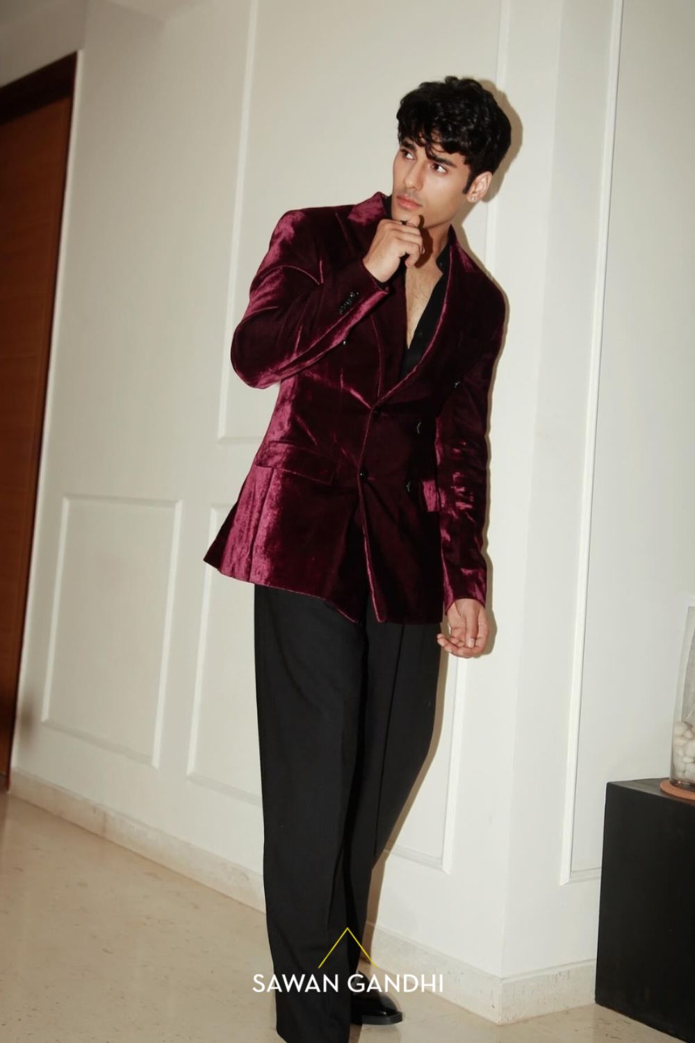 Tushar in Mulberry velvet jacket