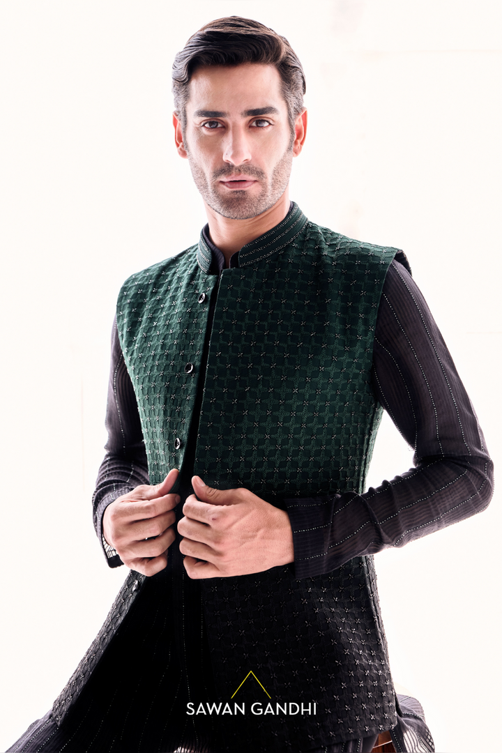 Teal to black ombre nehru