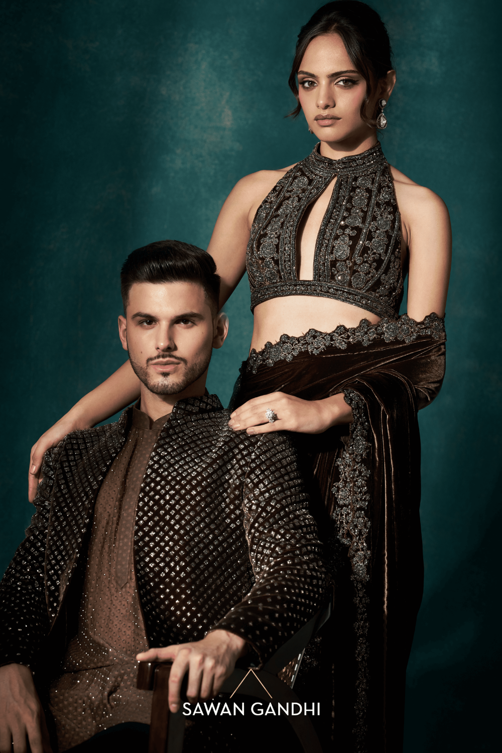 Coffee brown open style short sherwani