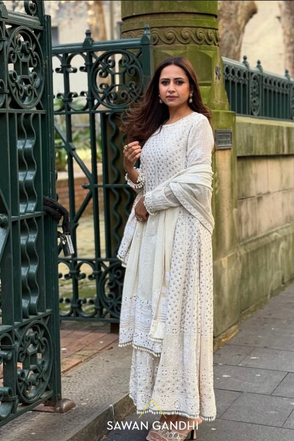 Sargun in Ivory chikankari suit