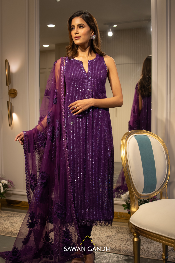 Purple sequins suit