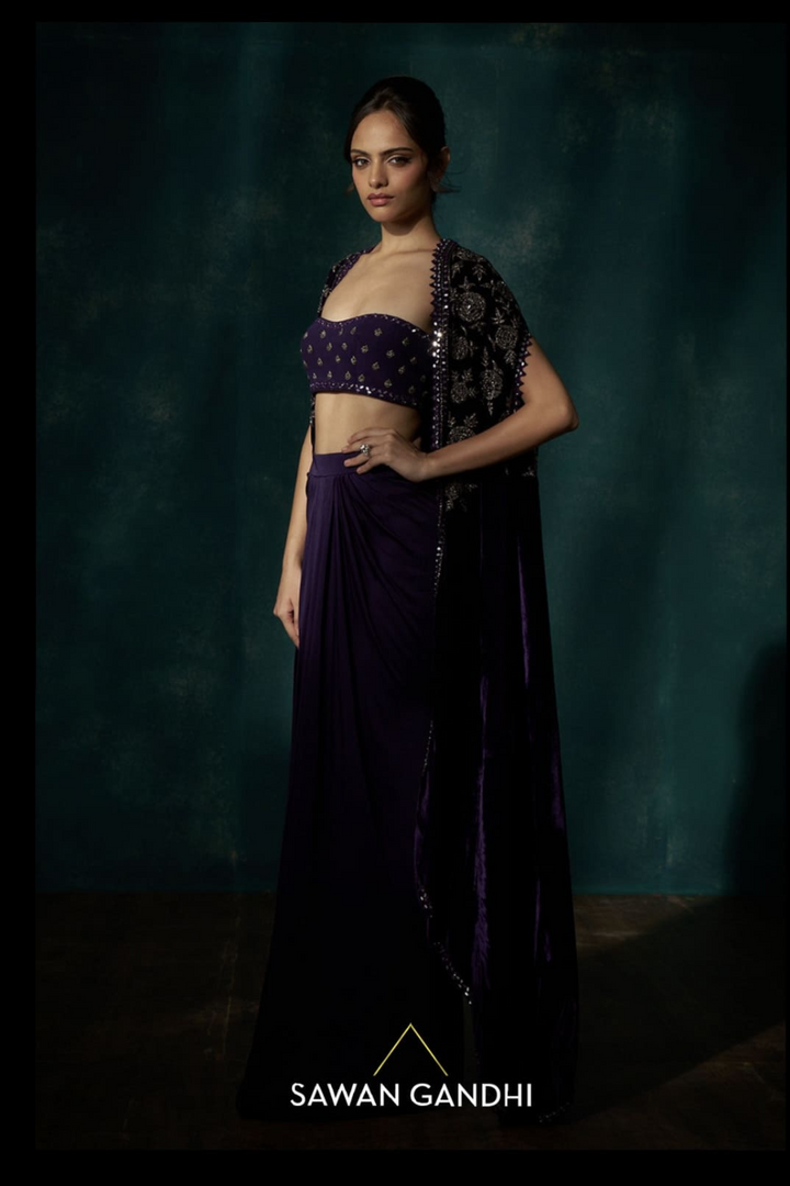 Purple velvet cape set