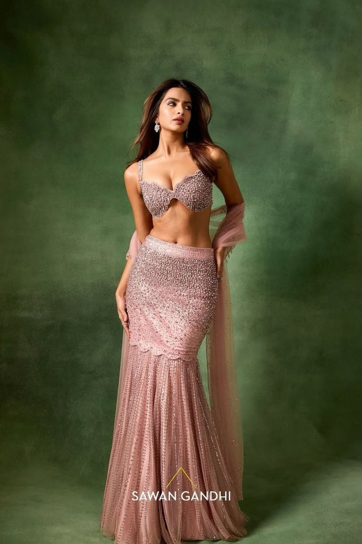 Shruti Chauhan in Rose Pink Fishcut Lehenga