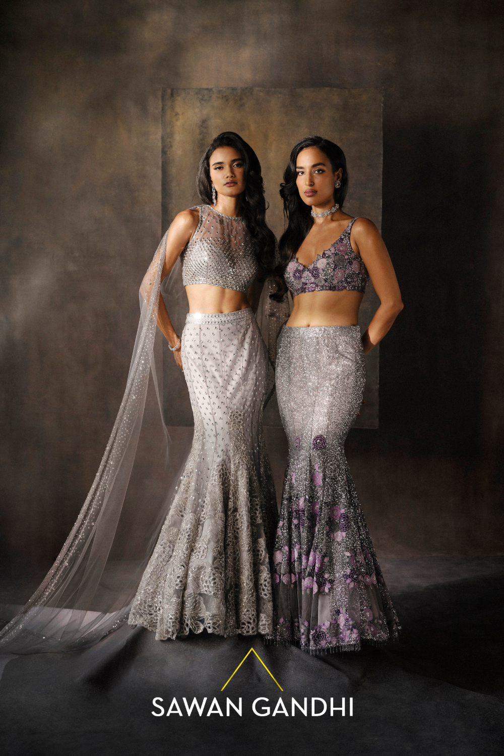 GREY FISHCUT APPLIQUÉ LEHENGA
