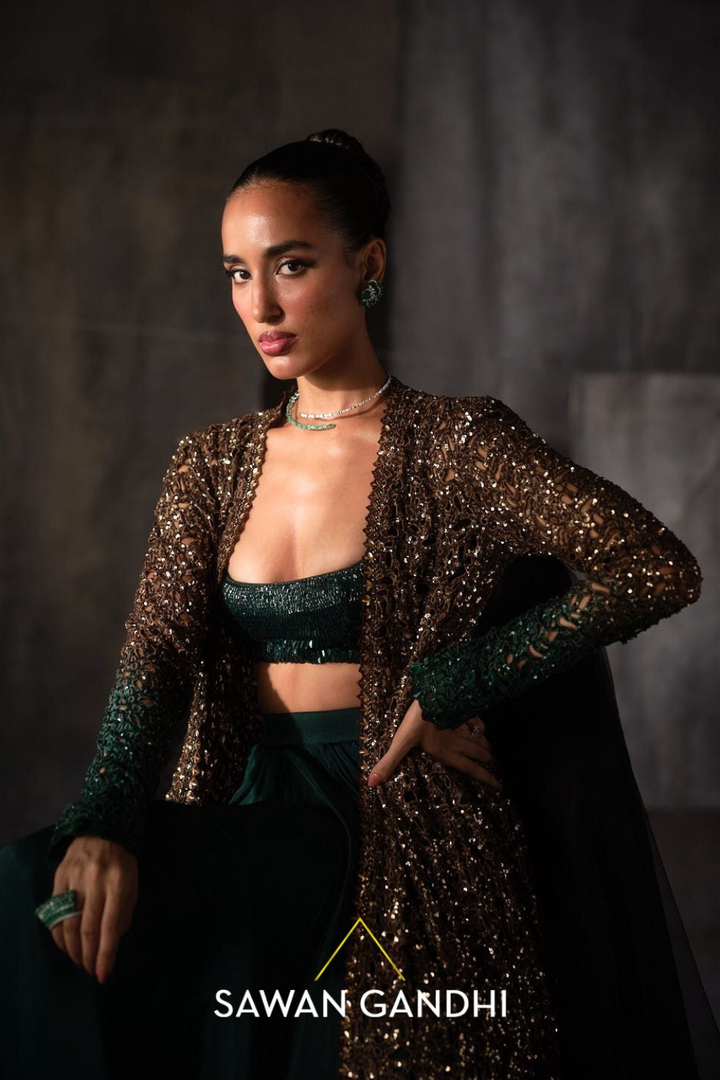 Gold to green cutwork cape set