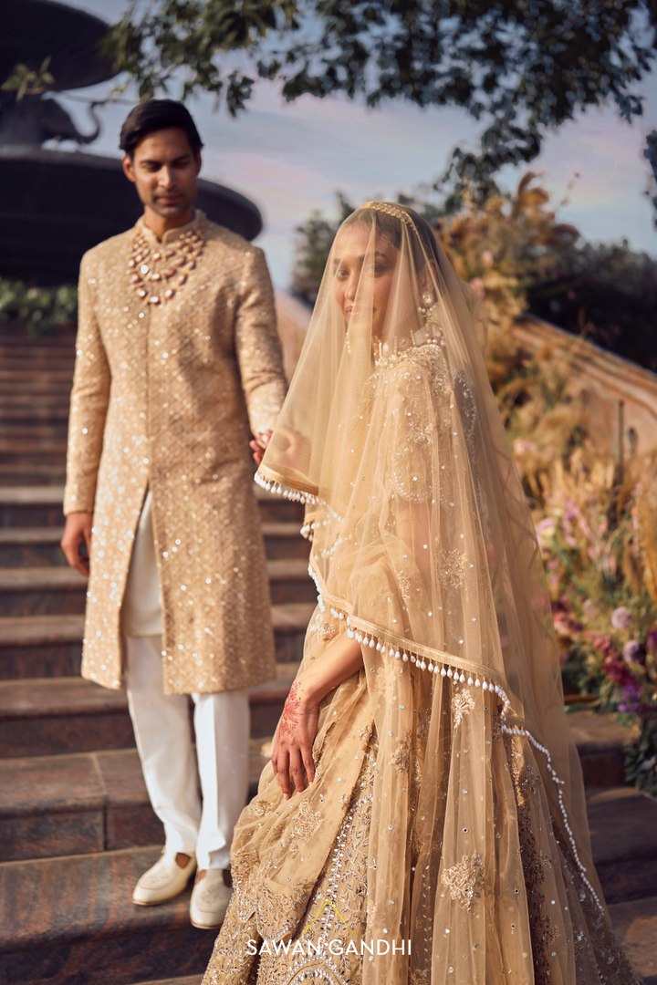 DARK BEIGE FLORAL EMBROIDERED LEHENGA