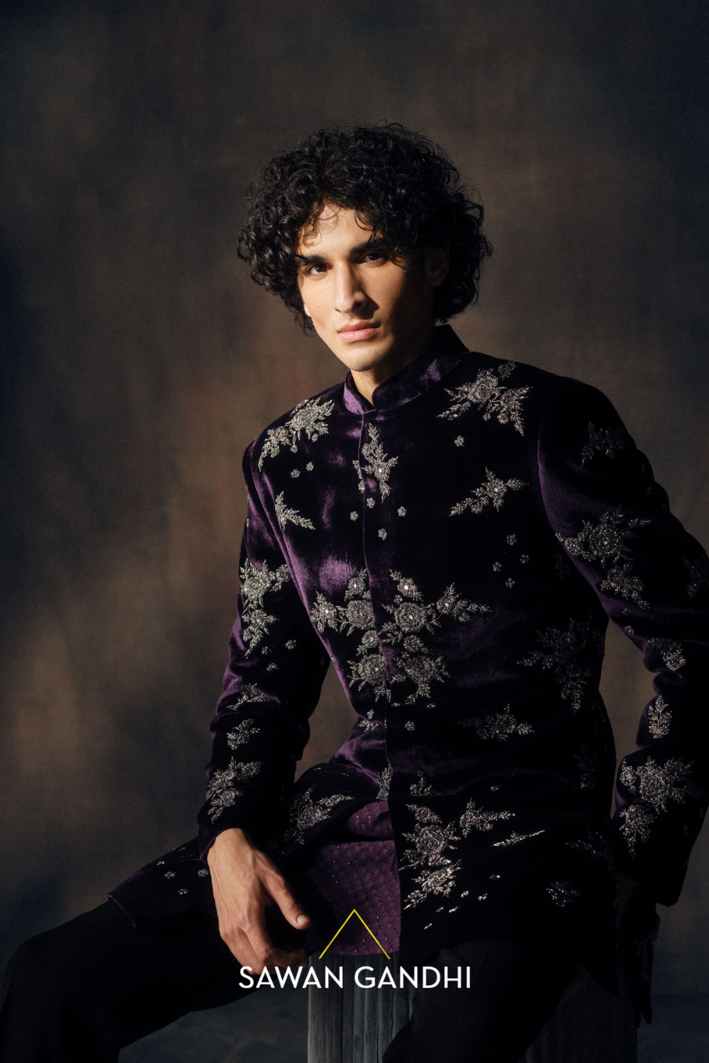 Wine Cutdana Embroidery Sherwani