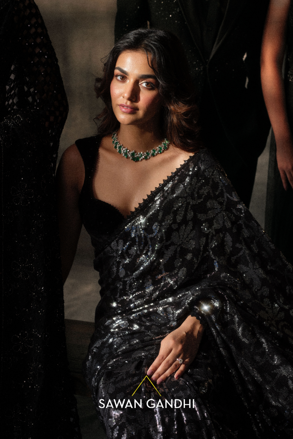 Black sequins saree