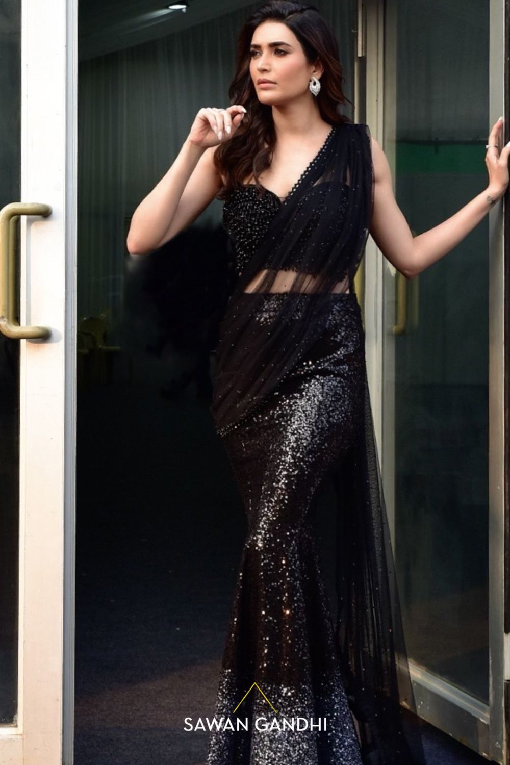Karishma tanna in Black drape sequins saree