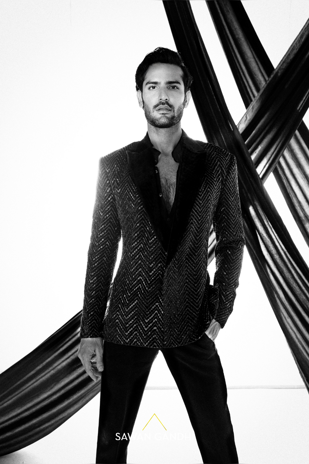 Black  velvet chevron jacket