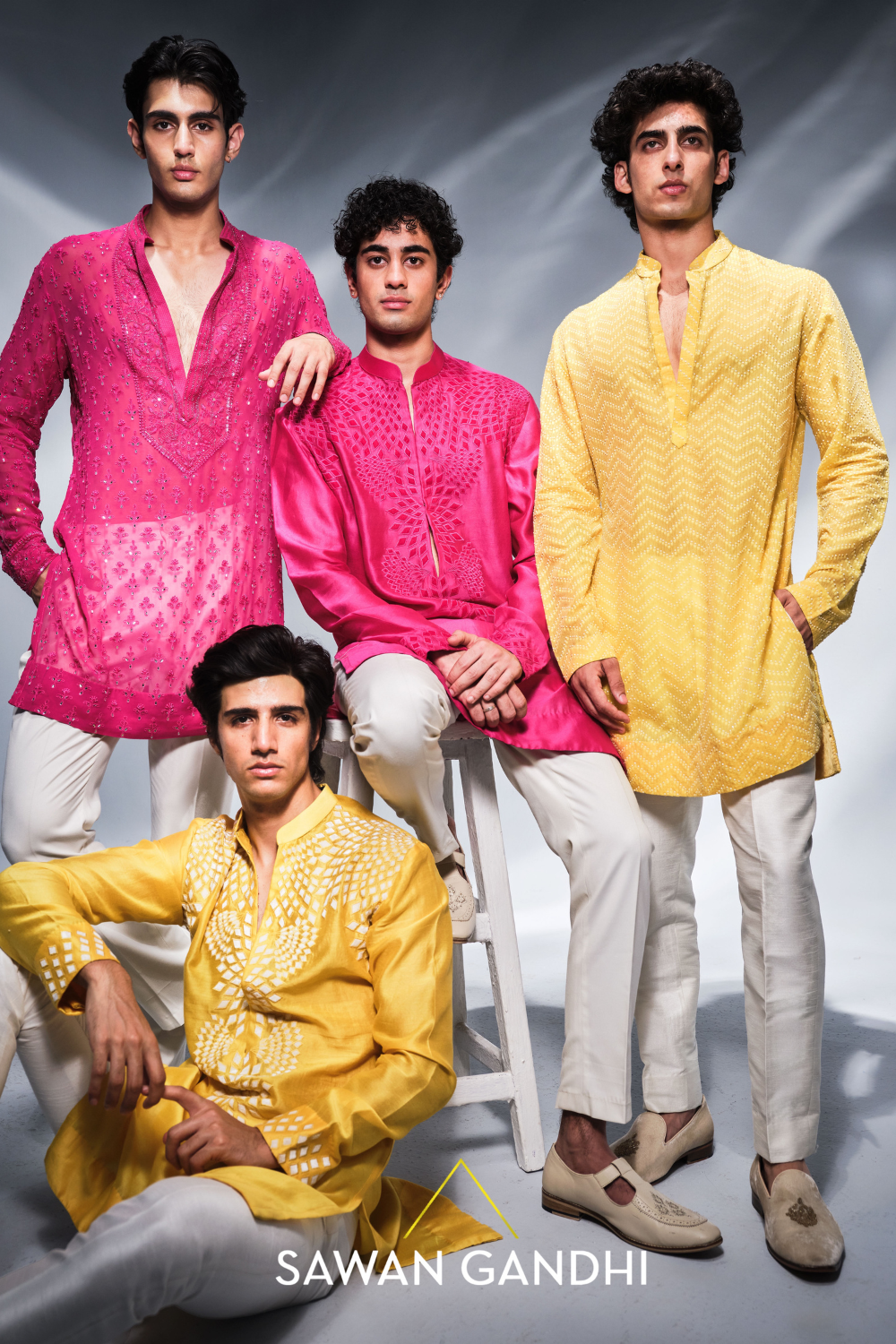 Yellow applique work kurta
