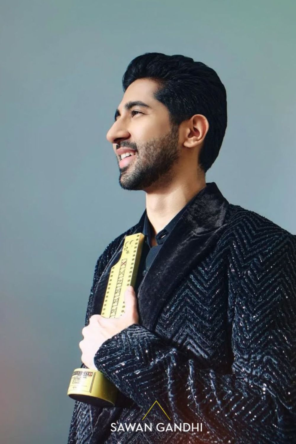Vihaan Samat in Black Velvet Chevron Jacket