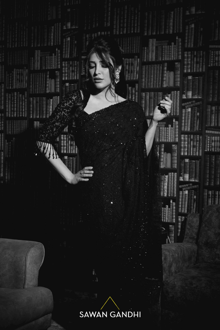 Shruti Haasan in Black Chikankari Saree