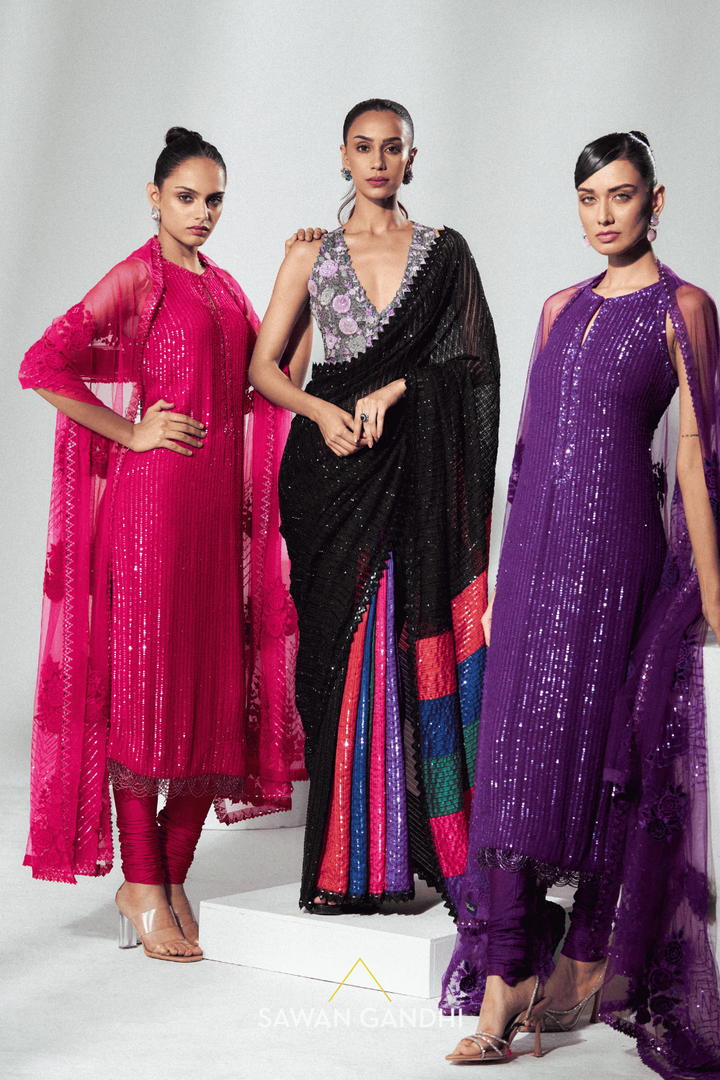 Black multicolour saree