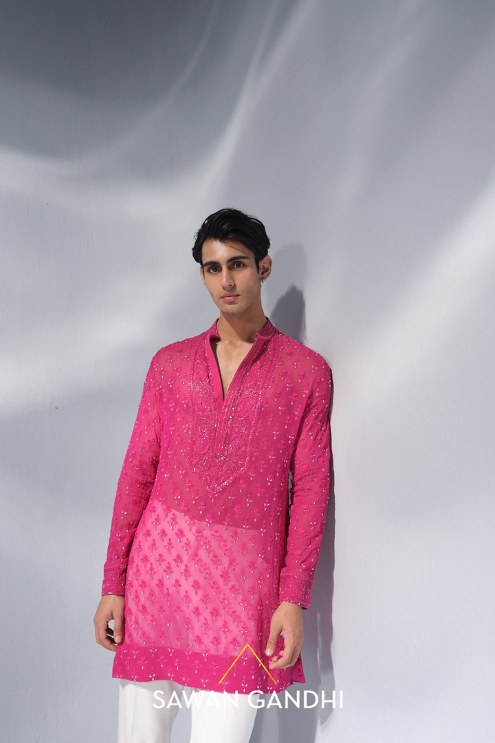 Hot pink chikankari kurta