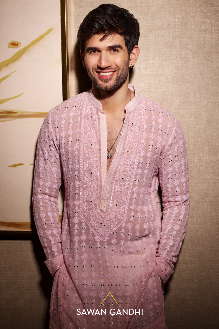 Lilac Chikankari shimmer kurta