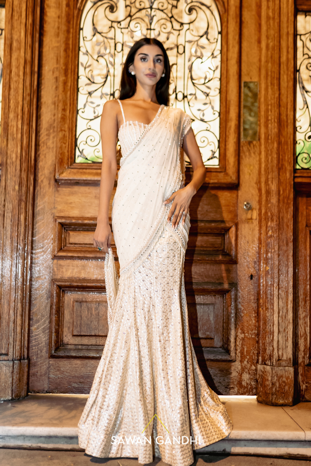 Ivory Drape saree