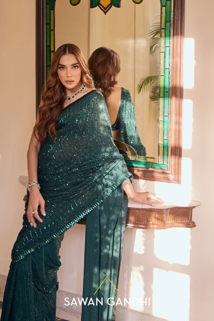 Samaira Sandhu in Bottle Green Kashti Saree
