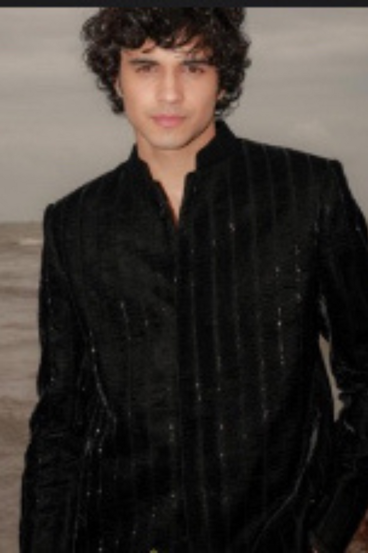 Abhay verma in Black velvet cutdana lines bandhgala