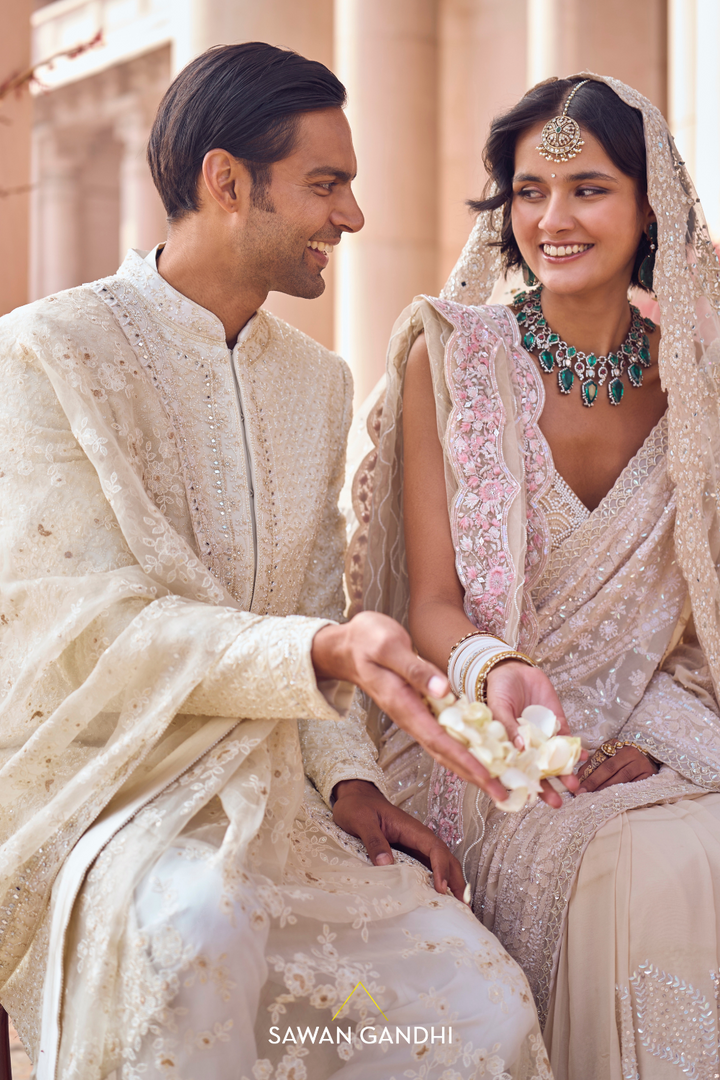 Ivory Chikankari saree