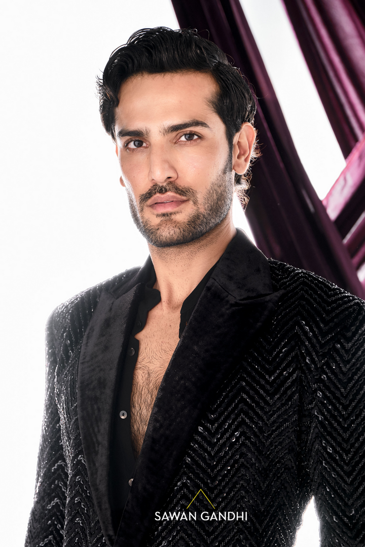 Black  velvet chevron jacket