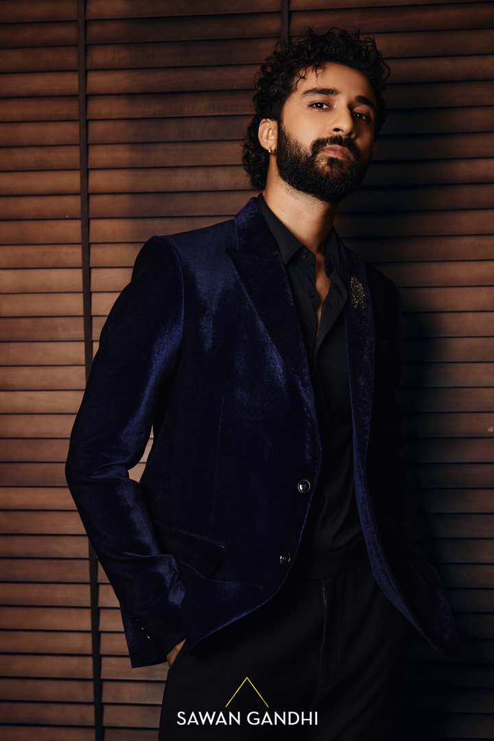 Raghav Juyal in Navy Blue Velvet Jacket