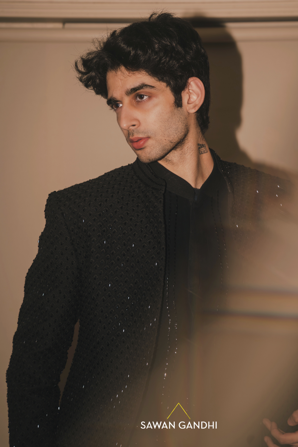 Neel dewan in Black self work bandhgala