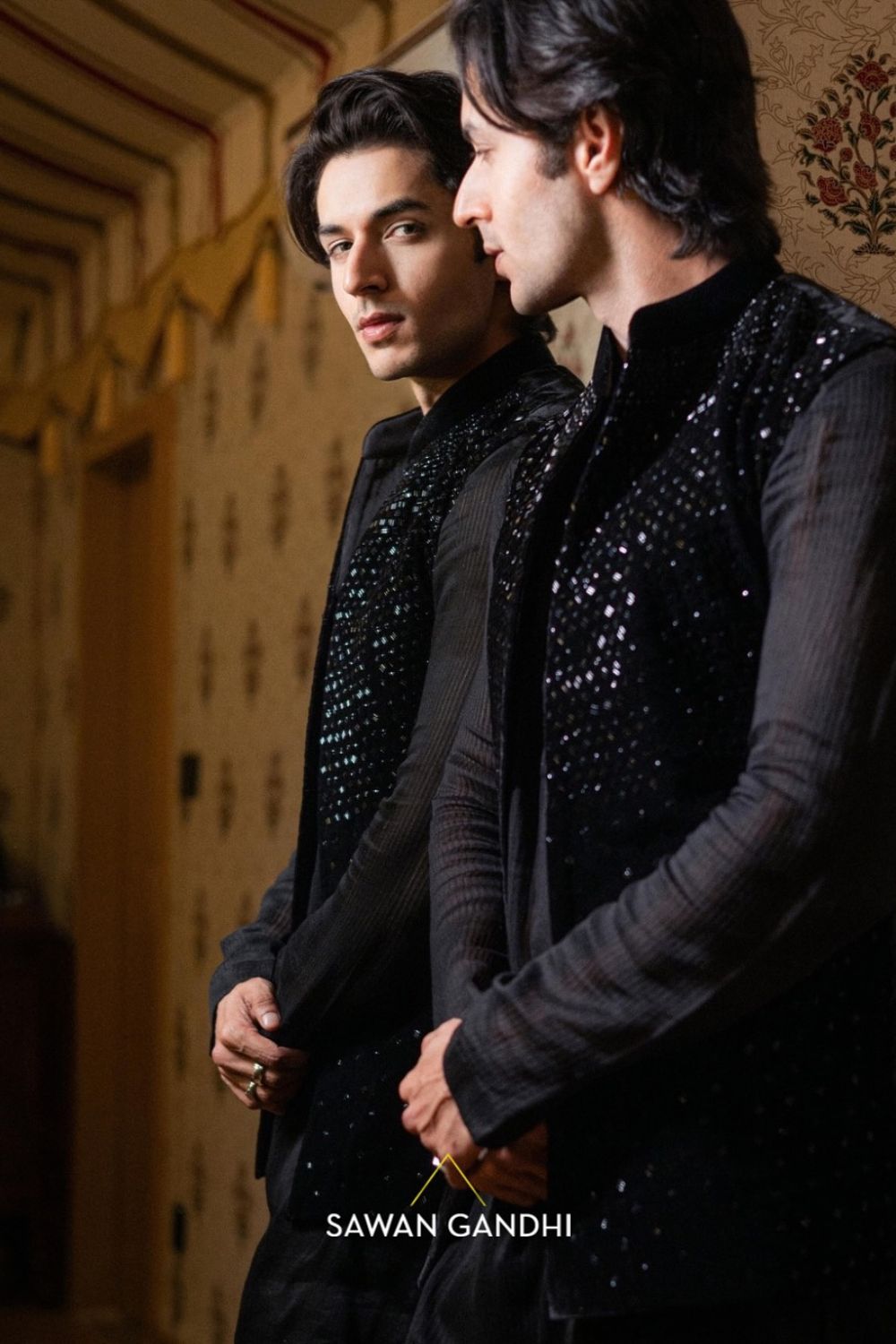 Siddharth Gupta in Black Velvet Cutdana Nehru