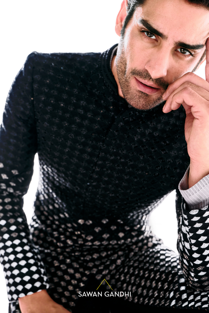 Black to silver ombre sherwani