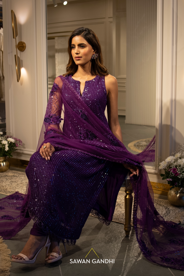 Purple sequins suit