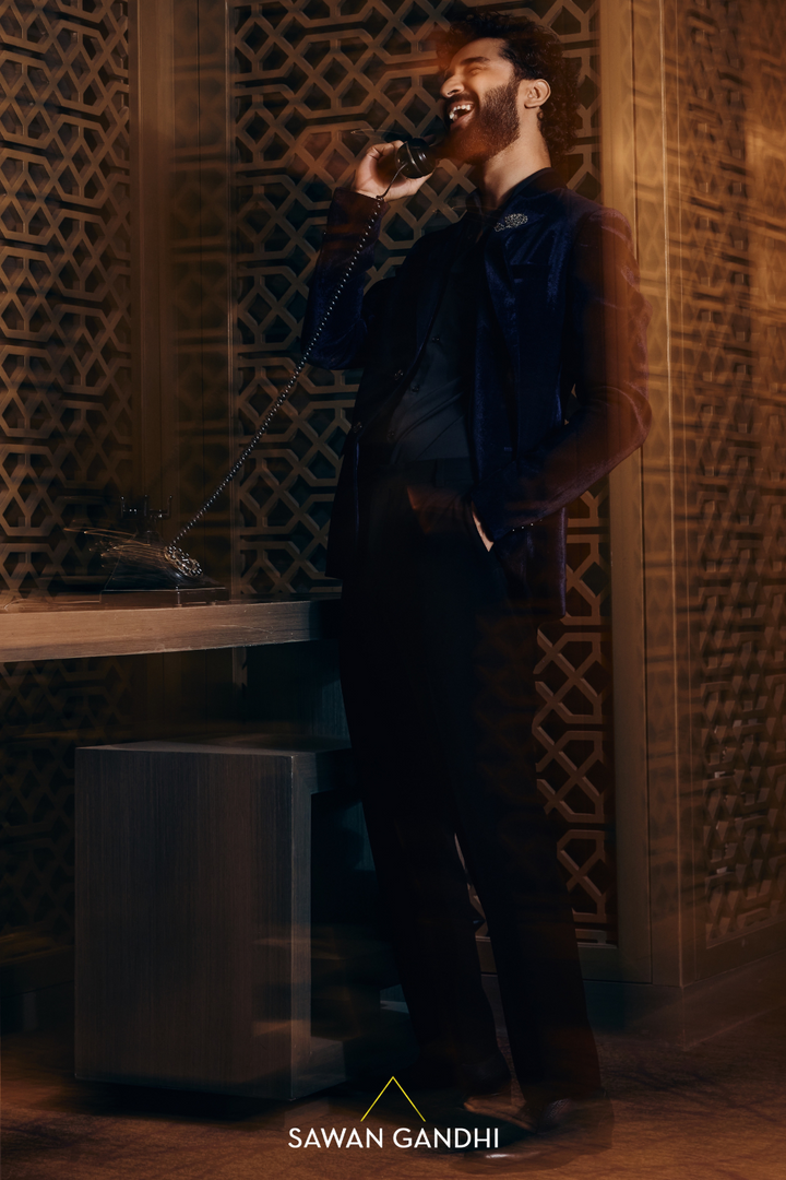 Raghav Juyal in Navy Blue Velvet Jacket