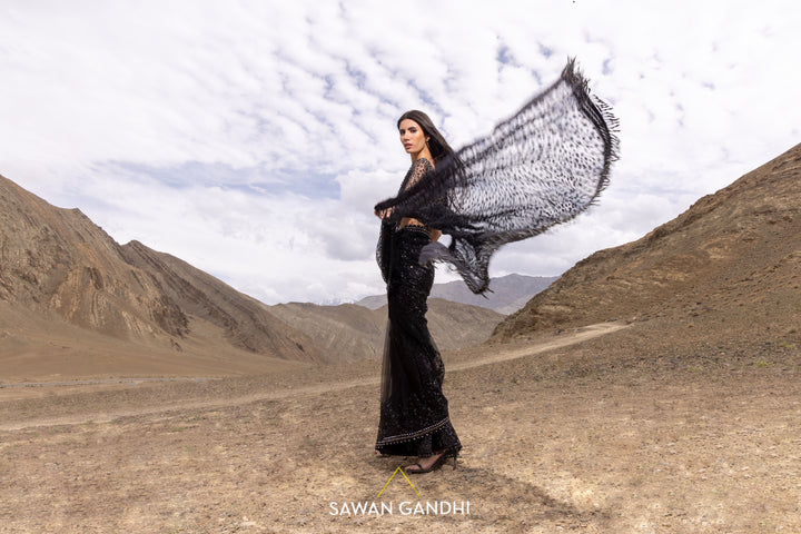 Black cutdana sequins saree