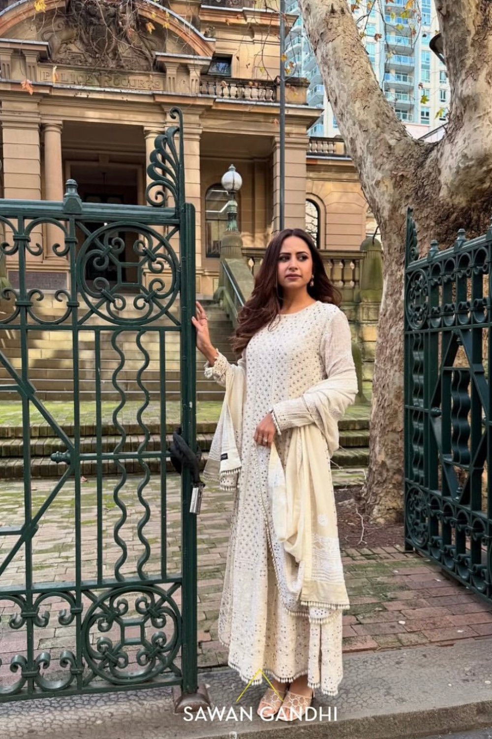 Sargun in Ivory chikankari suit