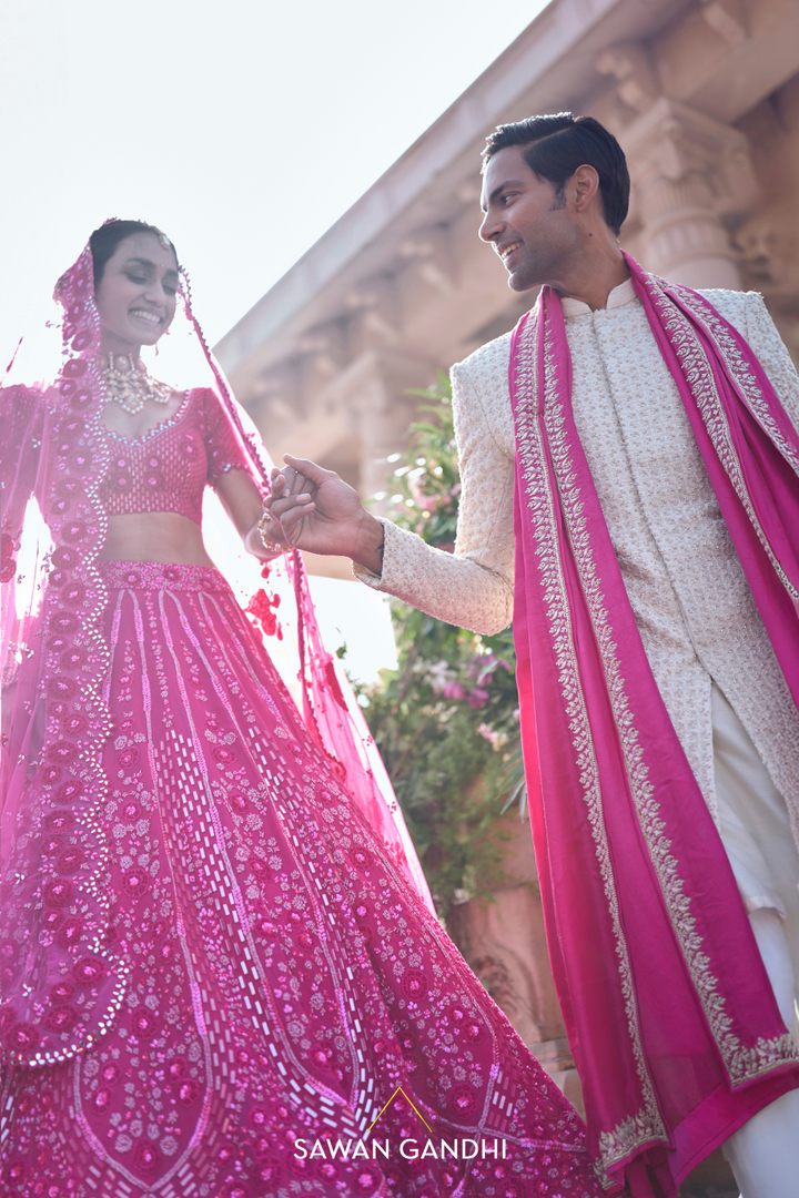 IVORY FRENCH KNOT SHERWANI