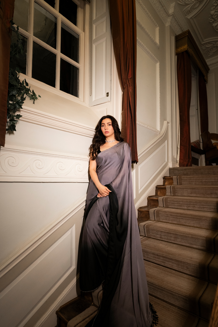 Mahira Khan in GREY BLACK OMBRE SAREE