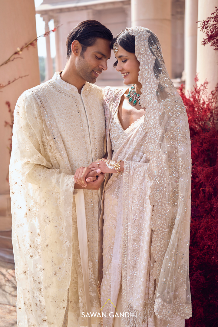 Ivory Chikankari saree