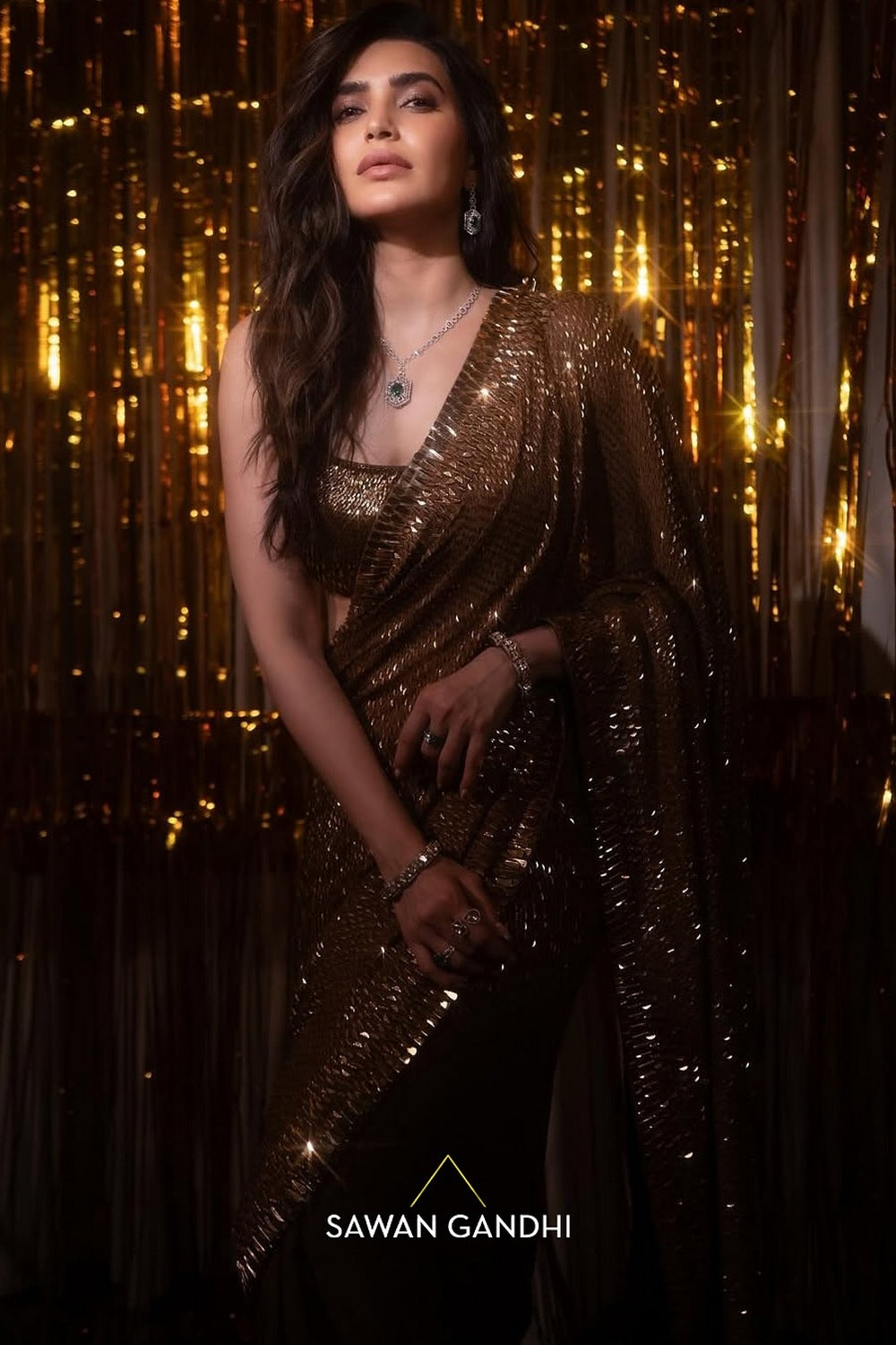 Karishma Tanna in Golden Kashti Saree
