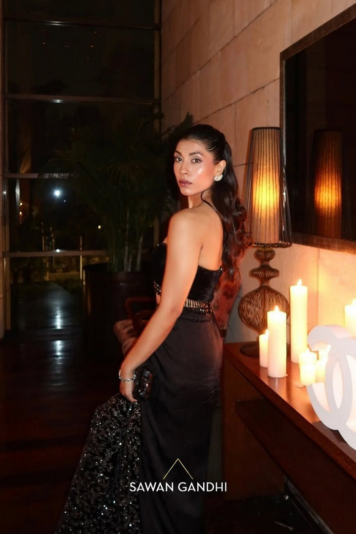 Upalina Gupta in Black Jacket and dhoti set